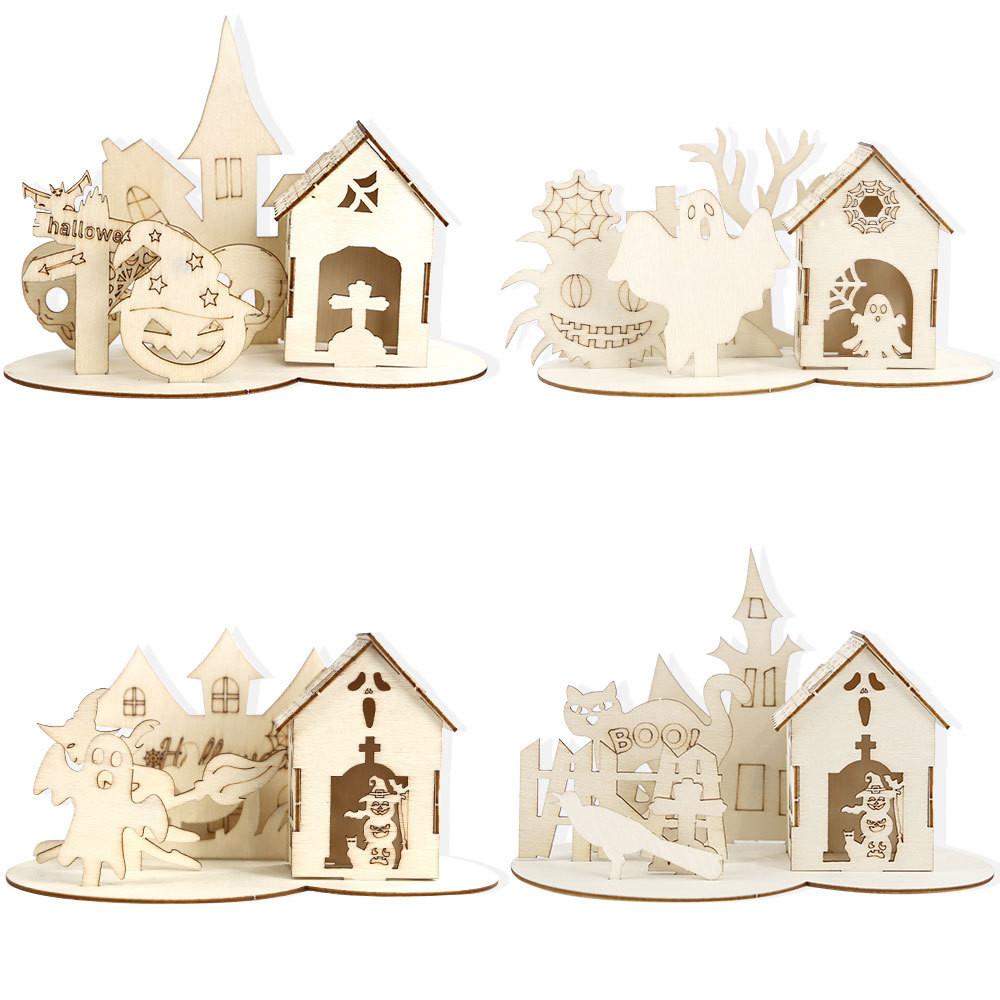 Whimsical Halloween Wooden Puzzle Displays Featuring Castle And Haunted House Designs Parties For