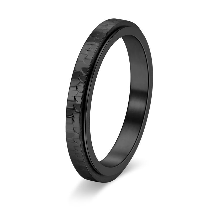 3MM Wide Exquisite Hammered Rotating Ring Stainless Steel Elegant Women Jewelry Pinky Ring