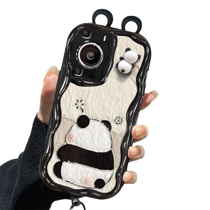 Applicable To Apple 14promax Mobile Phone Case IPhone 15 Cute Cartoon Panda Doll Stand Pendant 13 Silicone
