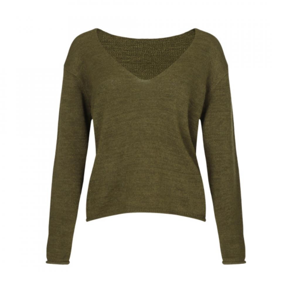 Shop Women Korean Made V Neck Delicate Solid Knit Versatile Khaki Bom Wkn260