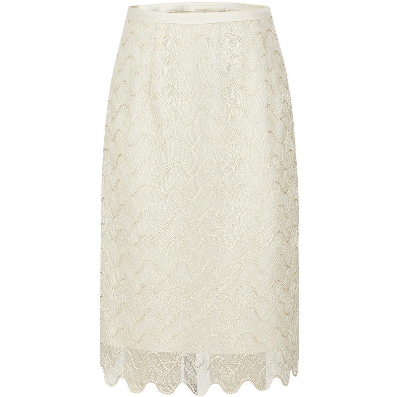 

JOOZZI ANNACAUL French Elegant Embroidered Lace Straight Midi Skirt S