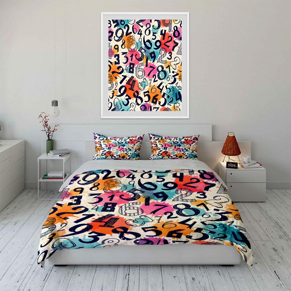 "Colorful Numbers Pattern Set for Decor" Exquisite Three-piece Bedding Set Gift for Kids and Adults