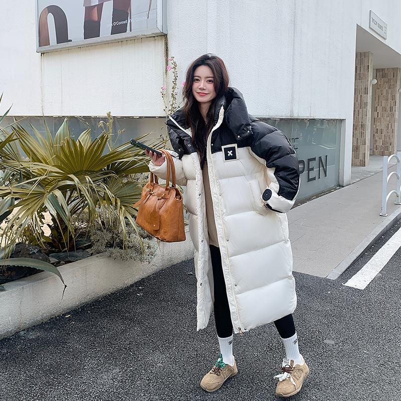 Autumn Winter Thicken Warm Parka Women Casual Contrast Color Big Pocket Loose Long Hooded Coat Jackets Outwear