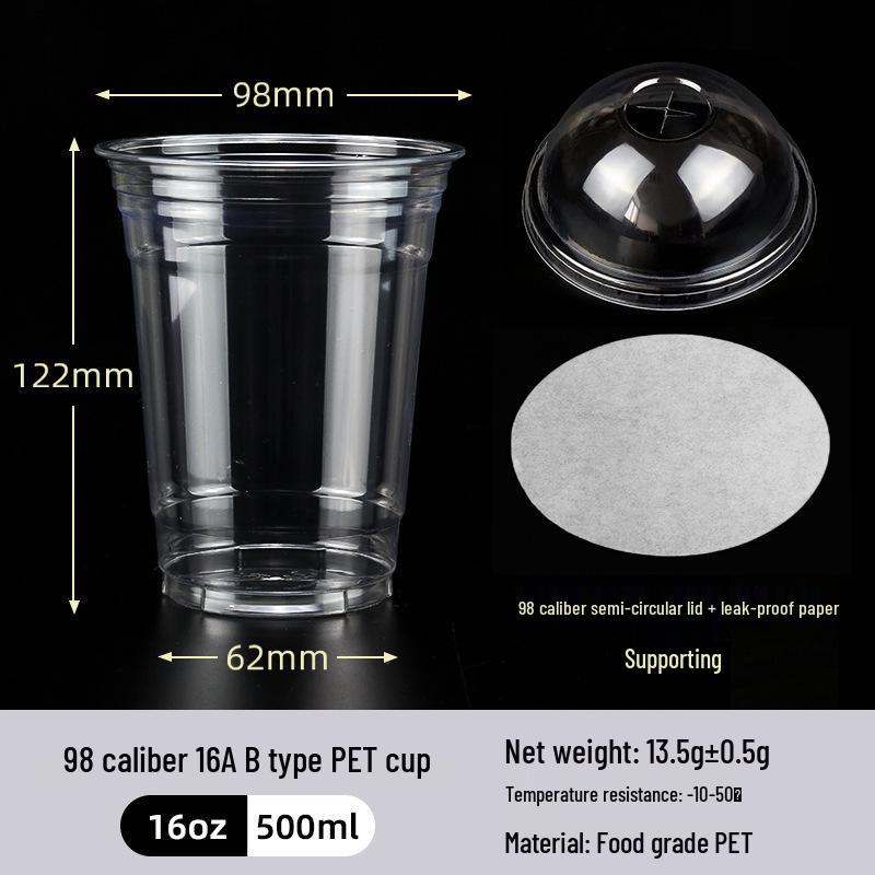 Disposable PET Plastic Cup with Lid - 98mm Caliber for Milk Tea, Coffee, Lemon Tea, or Iced Drinks