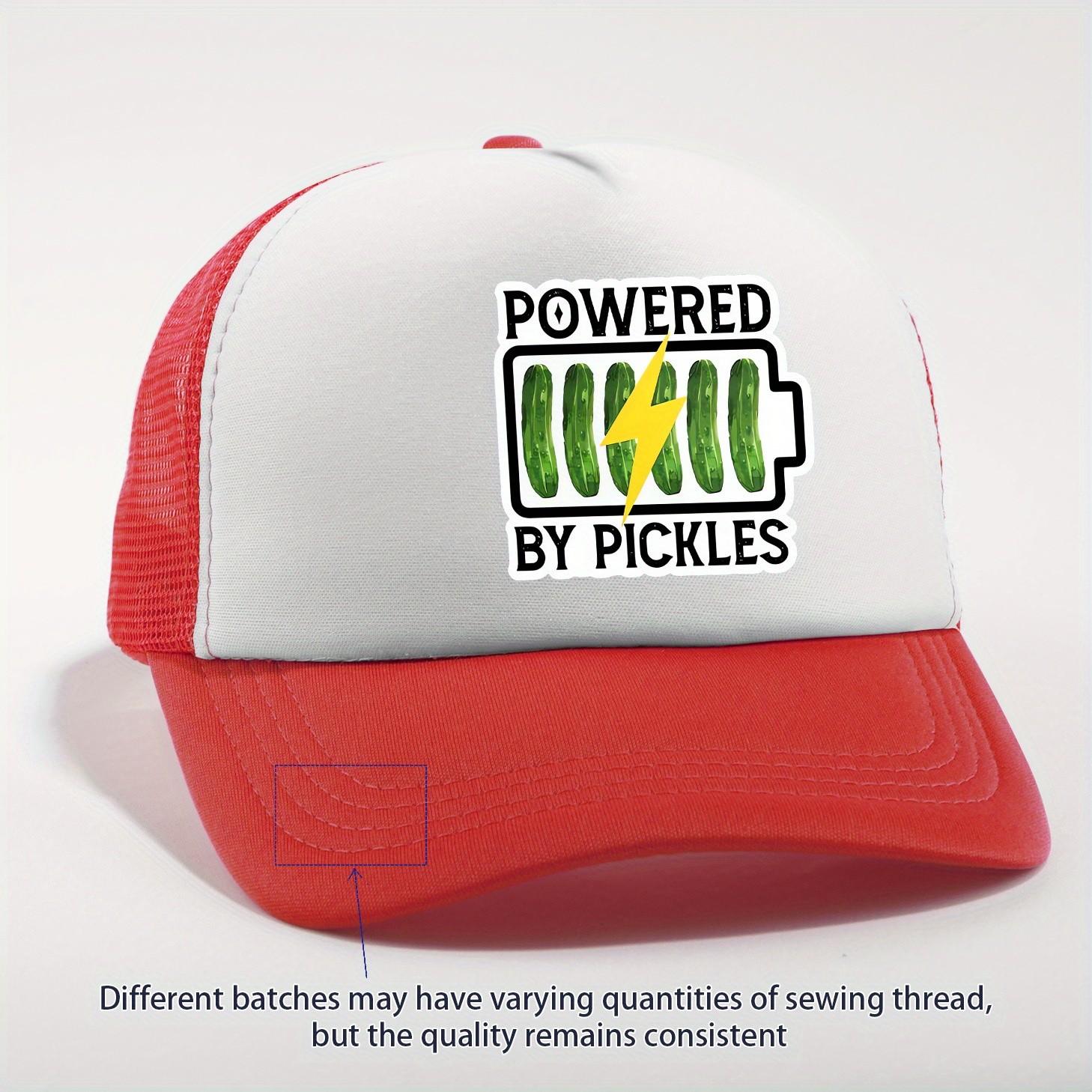 Powered By Pickles Battery Graphic Trucker Hat Breathable Mesh Adjustable Casual Cap One Size