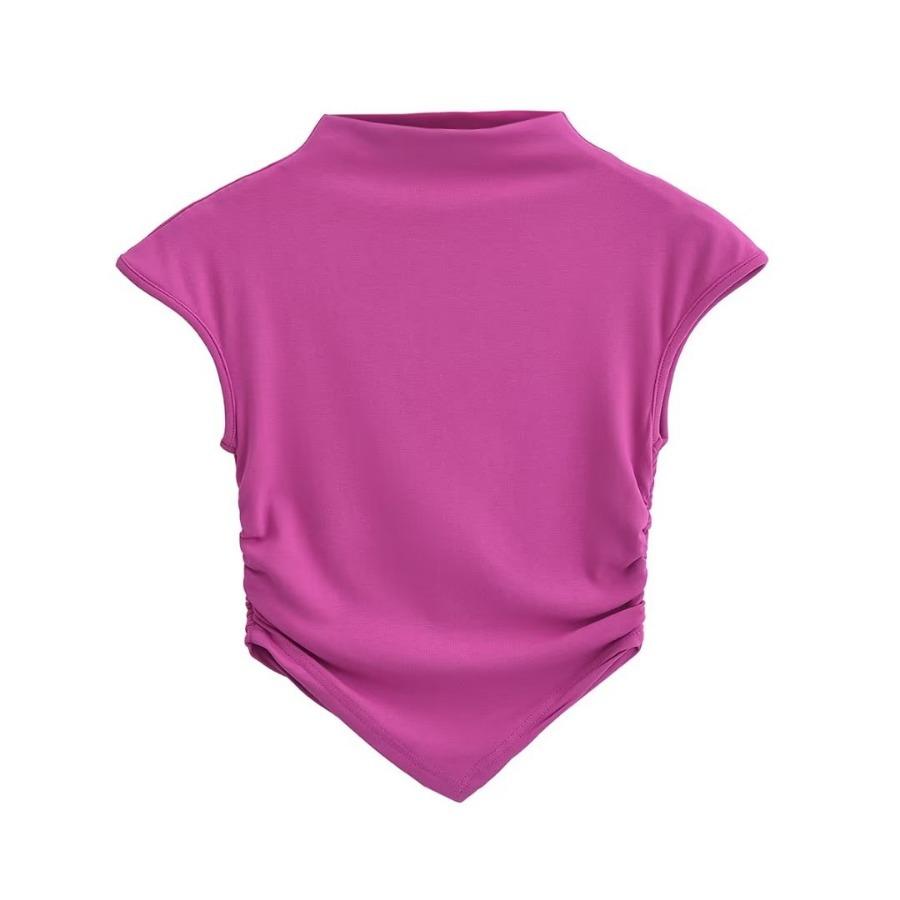 

Стиль чистого желания, сексуальный асимметричный подол, короткий рукав, европейский и американский стиль, женская одежда, новая полувысокая горловина, облегающая футболка, топ M