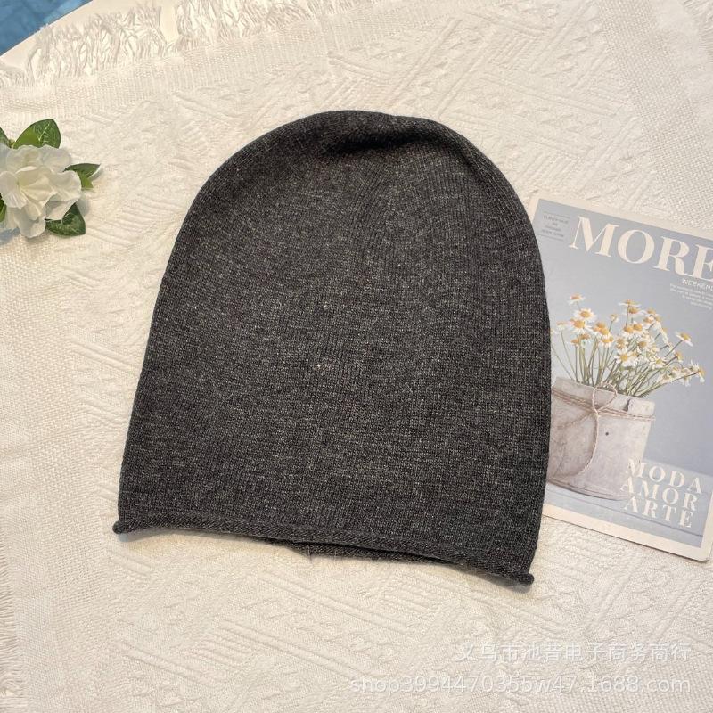 Wool Hat Women's Autumn and Winter New Versatile Knitted Warm Ear Protection Internet Celebrities Show Face Small Lazy Pile Hat