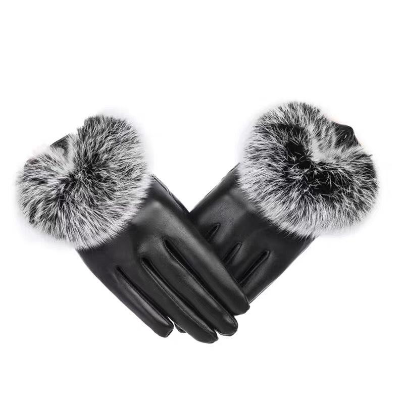 Leather Gloves Women's Autumn and Winter Fleece Thickened Thin