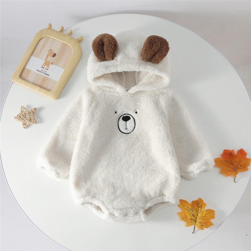 Neugeborenes Baby Bär Kapuzen-Strampler Flauschiger Fleece Plüsch Overall Langarm Cartoon Body für Säugling Winter Outfit