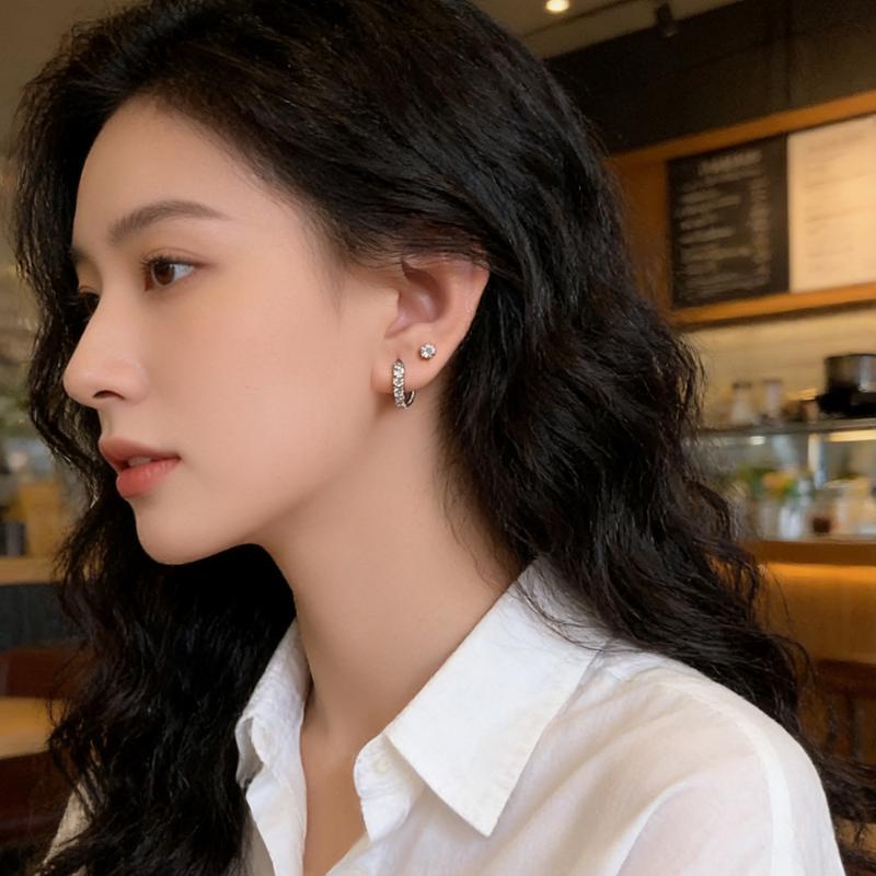 4Pcs Silver Color Zircon Round Hoop Earrings Set Hypoallergenic Jewelry for Women Valentine's Day Gift