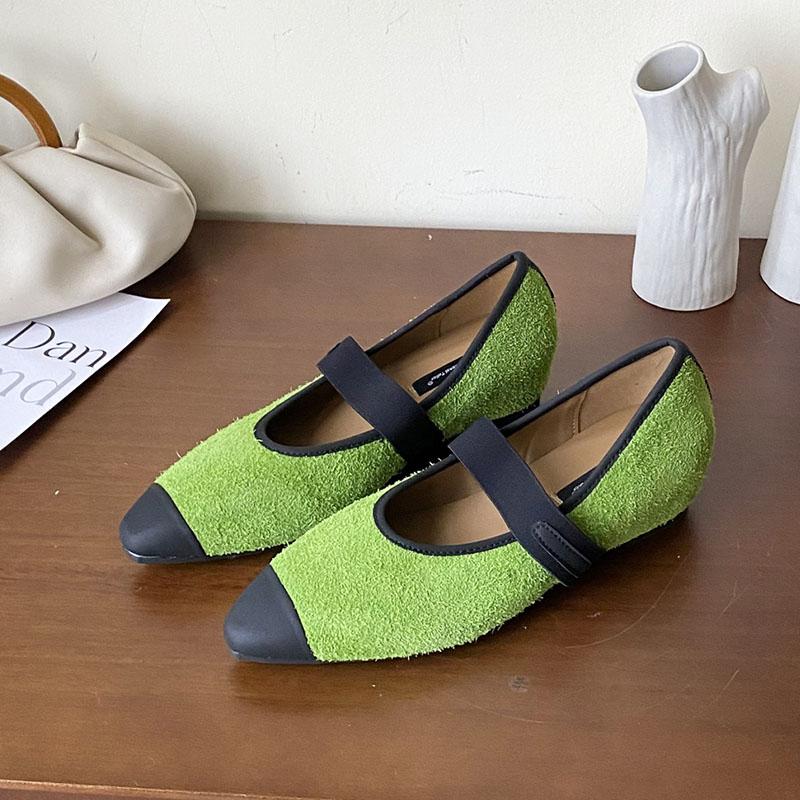 Fashion Cute Mixed Color Fauxe Suede Mary Jane Shoes Women Internal Height Increase Design Flats Elastic Strap Ballet Shoes for Women