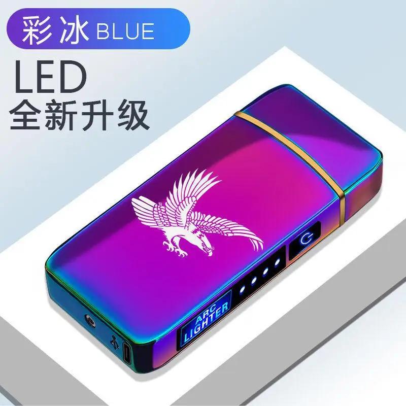 Electric Windproof Metal Lighter Double Arc Flameless Plasma Rechargeable USB Lighter LED Power Display Does Not Contain Gas