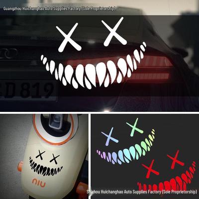 Reflective Devil Smile Face Car Sticker: Electric Vehicle Window & Body Decal