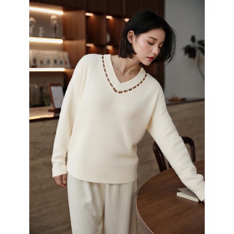 Demana Women's Ladylike V-Neck Cutout Knit Sweater