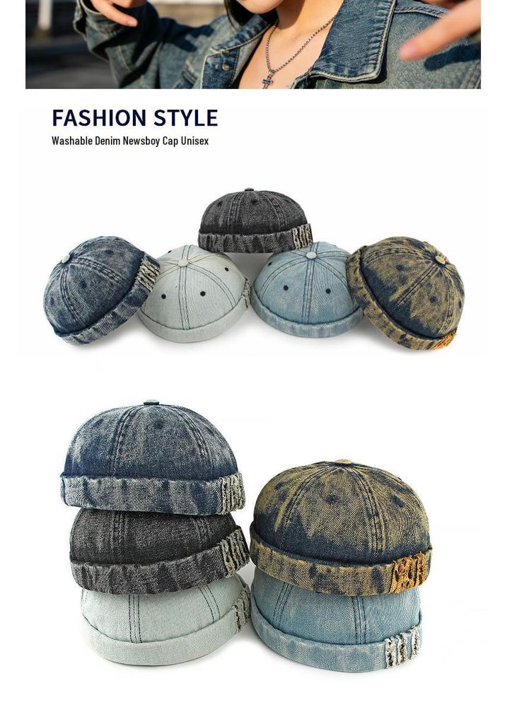 Unisex Distressed Denim Landlord Cap - Trendy Street Style Hipster Hat for Spring and Autumn