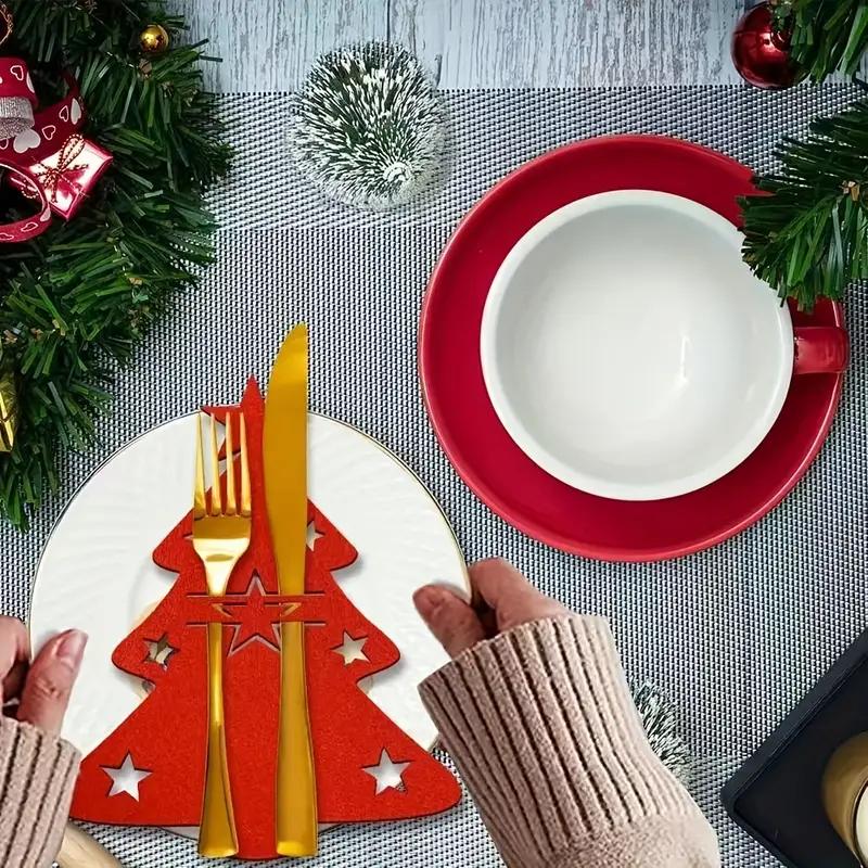 12pcs Christmas Cutlery Holder Bags Christmas Tree Shape Knife Forks Holders Xmax Party Tableware Bags Christmas Decoration 2024
