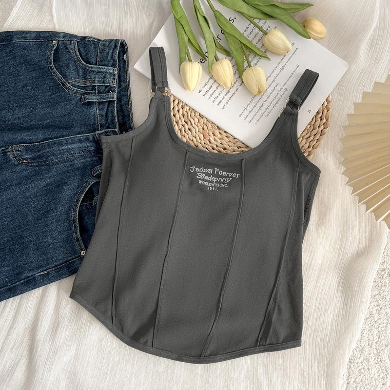Fashion Printed Iron Buckle Small Suspender with Chest Pad Vest for Women's High-end Sense Inside Slim Fit Outside Spice Girl Pure Desire Top