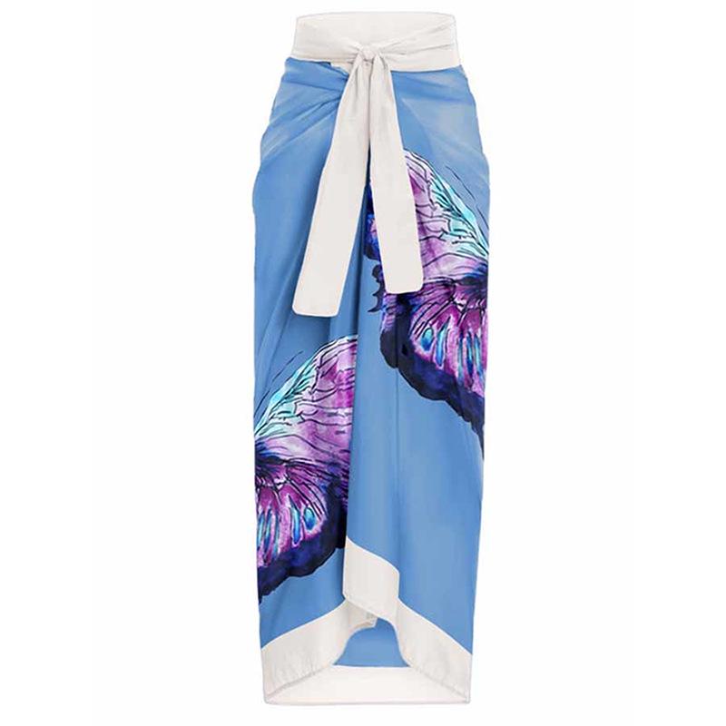 

Юбка миди с принтом в европейско-американском стиле для отпуска с завязками - Пляжное платье One Size синий