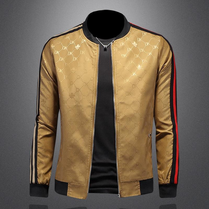 

New Style Stand Collar Jacket Mens European Fashion Trend Casual Printed Plus Size Outerwear JK8979 L хаки