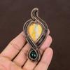 Natural Yellow Mookaite, Green Onyx Gemstone Copper Wire Wrap Pendant 3.94" P0w94