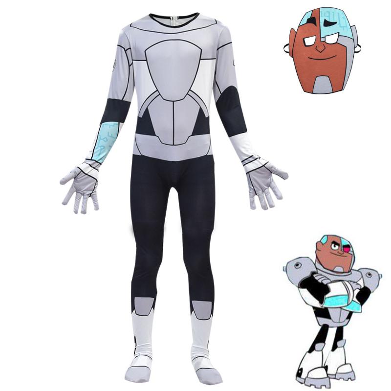 Anime Titan Teen Cyborg Costume Comic Superhero Cosplay Jumpsuit Dress Fancy
