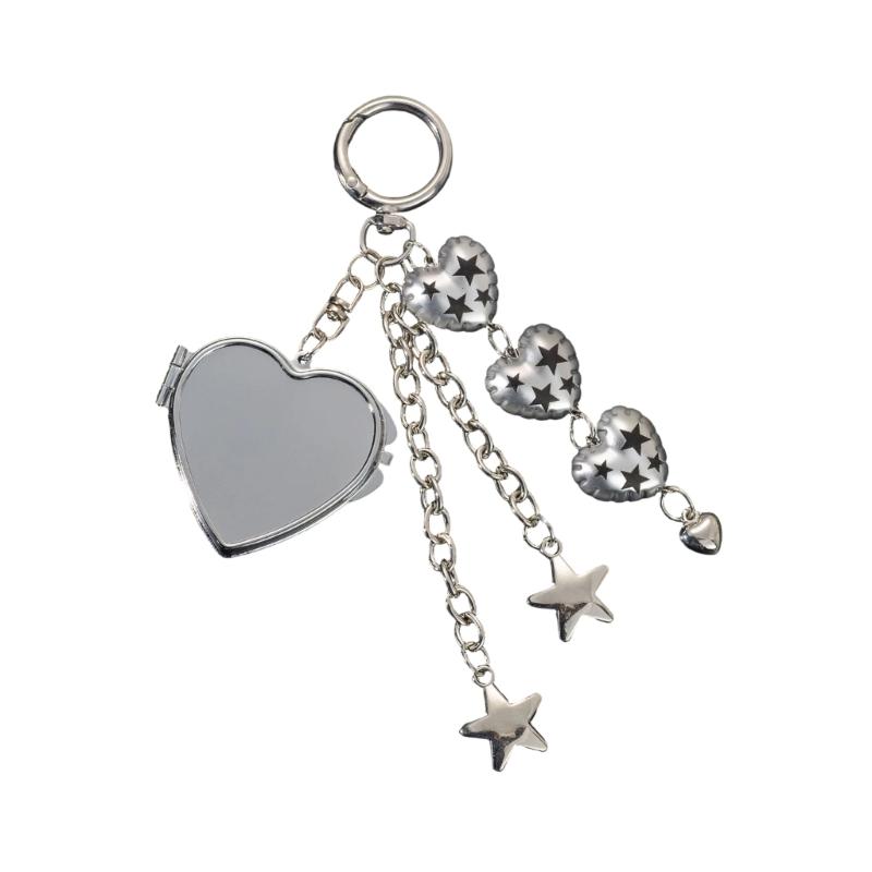 Trendy Folding Mirror Key Holder Bag Charm Keychain Fashion Bag Accessory Travel Key Holder For Women Girls