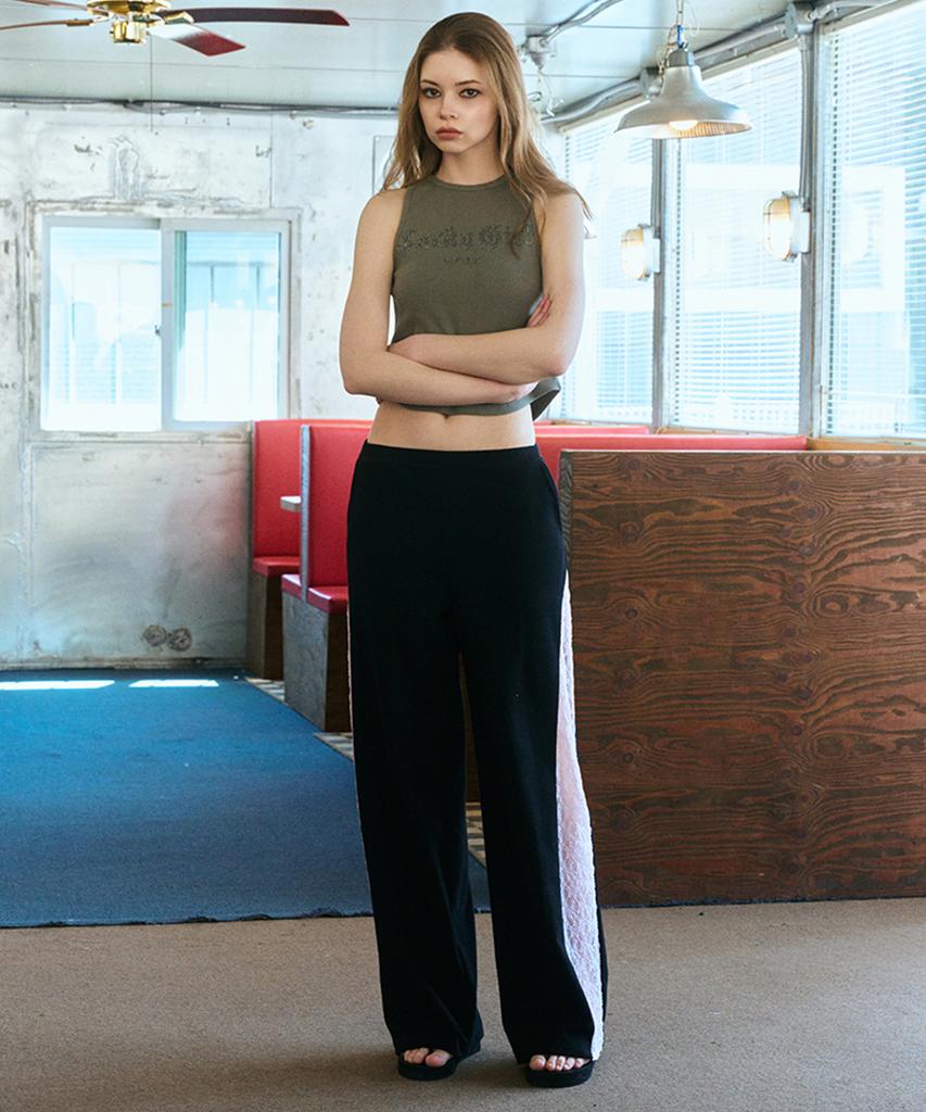 ERER Sheer Lace Panel Sweatpants Black