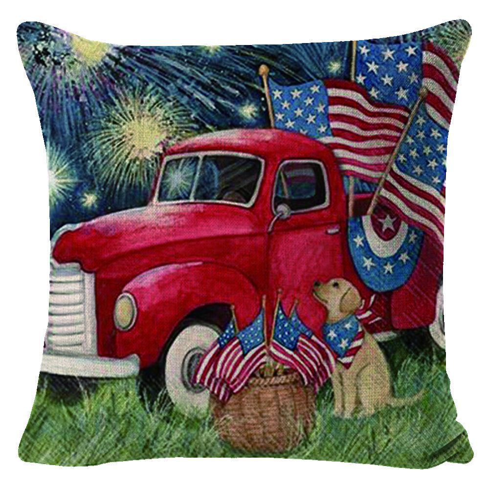 New American Independence Day Pillow Stars and Stripes Cushion Pillow Cover Festive Red and Blue Printed Letters One Piece