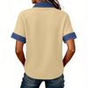 Denim Patchwork Hemden für Damen Stehkragen Lässige Bluse Kurzarm Bequemes T-Shirt Frühling Sommer Mode
