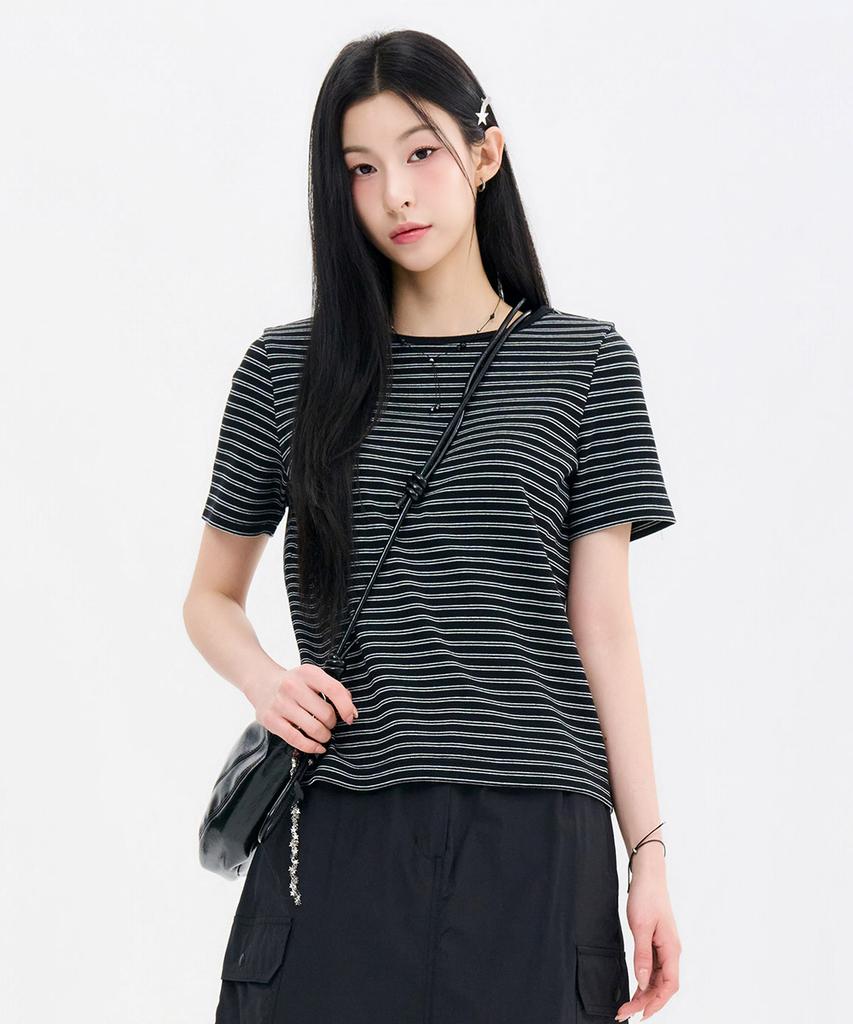 CHASECULT Women'S Striped Ribbed Short Sleeve T-Shirt-Fbrg5863D03