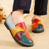 New Flat Women's Shoes Genuine Leather Casual Color-blocking Women's Singles Shoes Middle Mother's Shoes Large Size Shoes