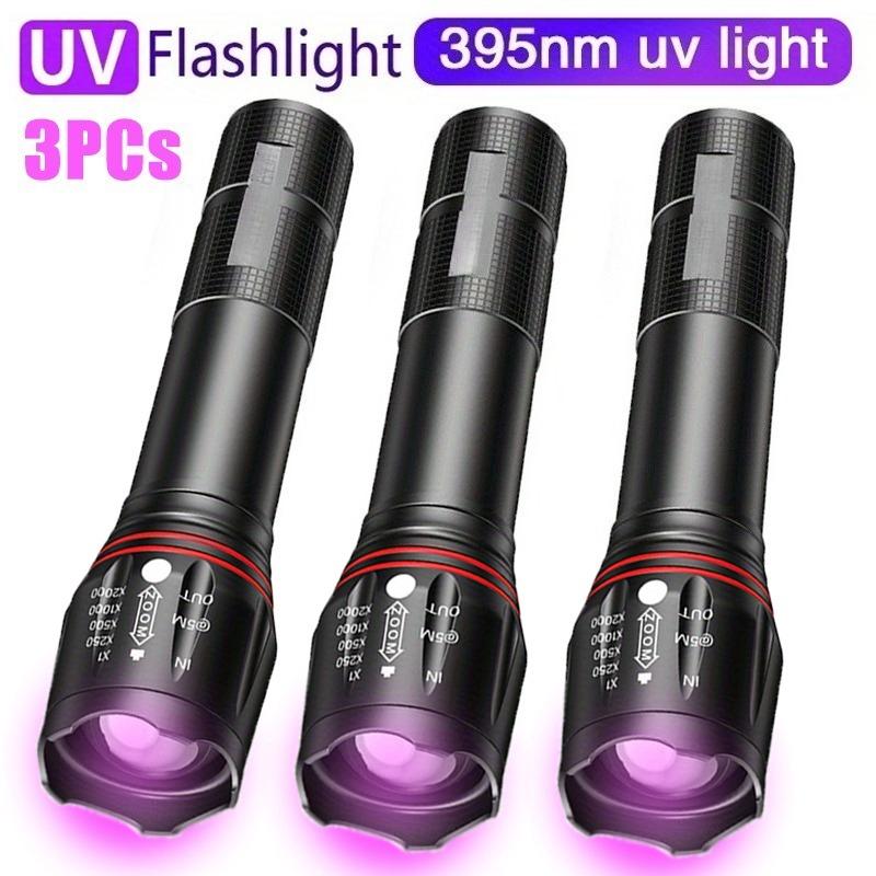 395nm T6 LED UV Flashlight Rechargeable Zoom Torch Light for Ink Dryer Money Fluorescer Detector UV Oil Curing Purple Light