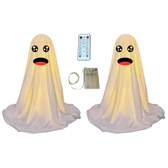 LED svítící figurka ducha Halloween Vnitřní dekorace ducha z bílé látky s dálkovým ovládáním pro domov, kuchyň, krbovou římsu, stůl, stolní desku, party dekorace