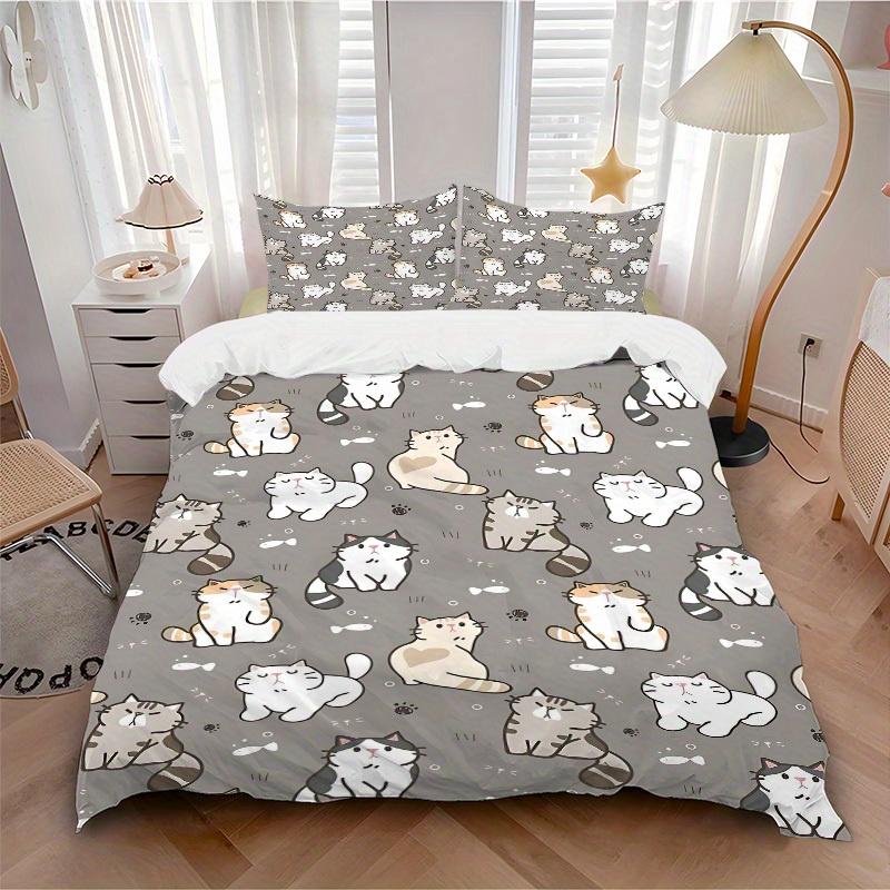 

3pcs Cats Pattern print bedding quilt cover, soft and comfortable quilt cover suitable for bedroom and guest room177 135x200cm