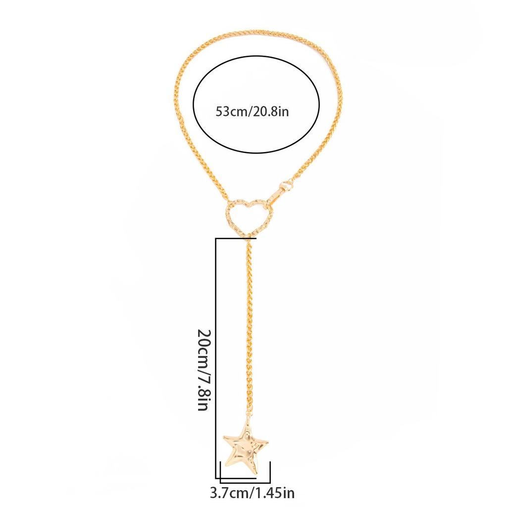 European and American Hip-hop Star-shaped Pendant Long Necklace, Creative Hollow Heart Necklace for Women