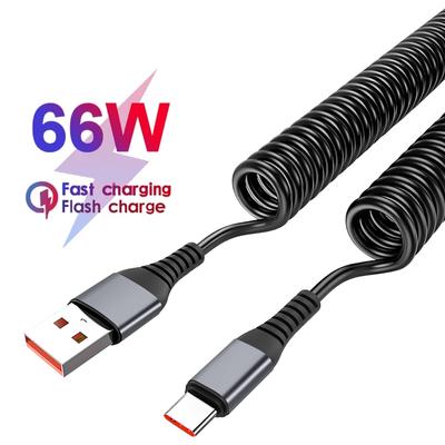 PD 66W USB To Type C Fast Charging Cable For Huawei Honor Xiaomi POCO Samsung Laptop iPad Pro Car Charger USB Spring Wire