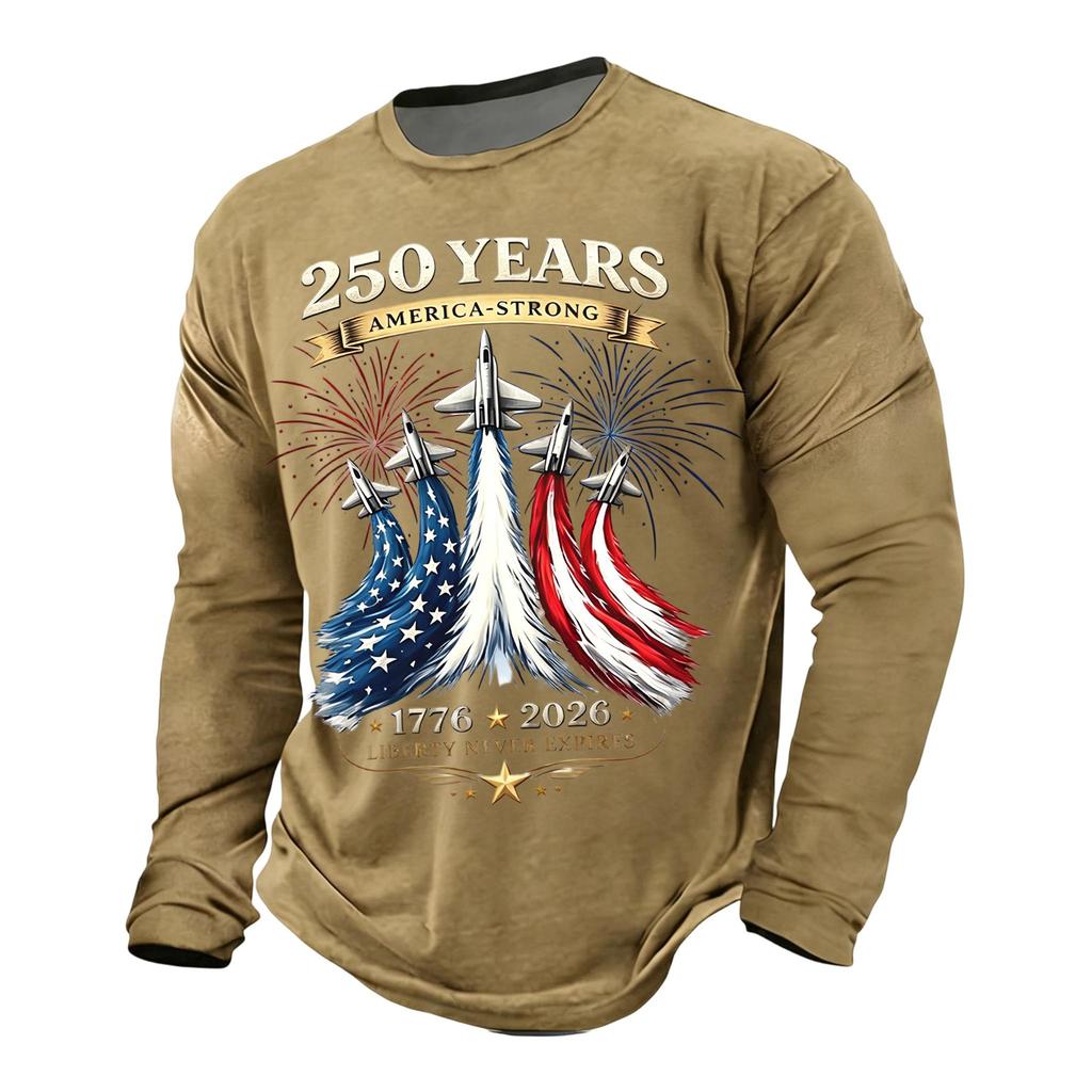 Men's Long Sleeve Casual Printed T Shirt 250 Years 1776 2026 Never Expires America Strong Graphic Top