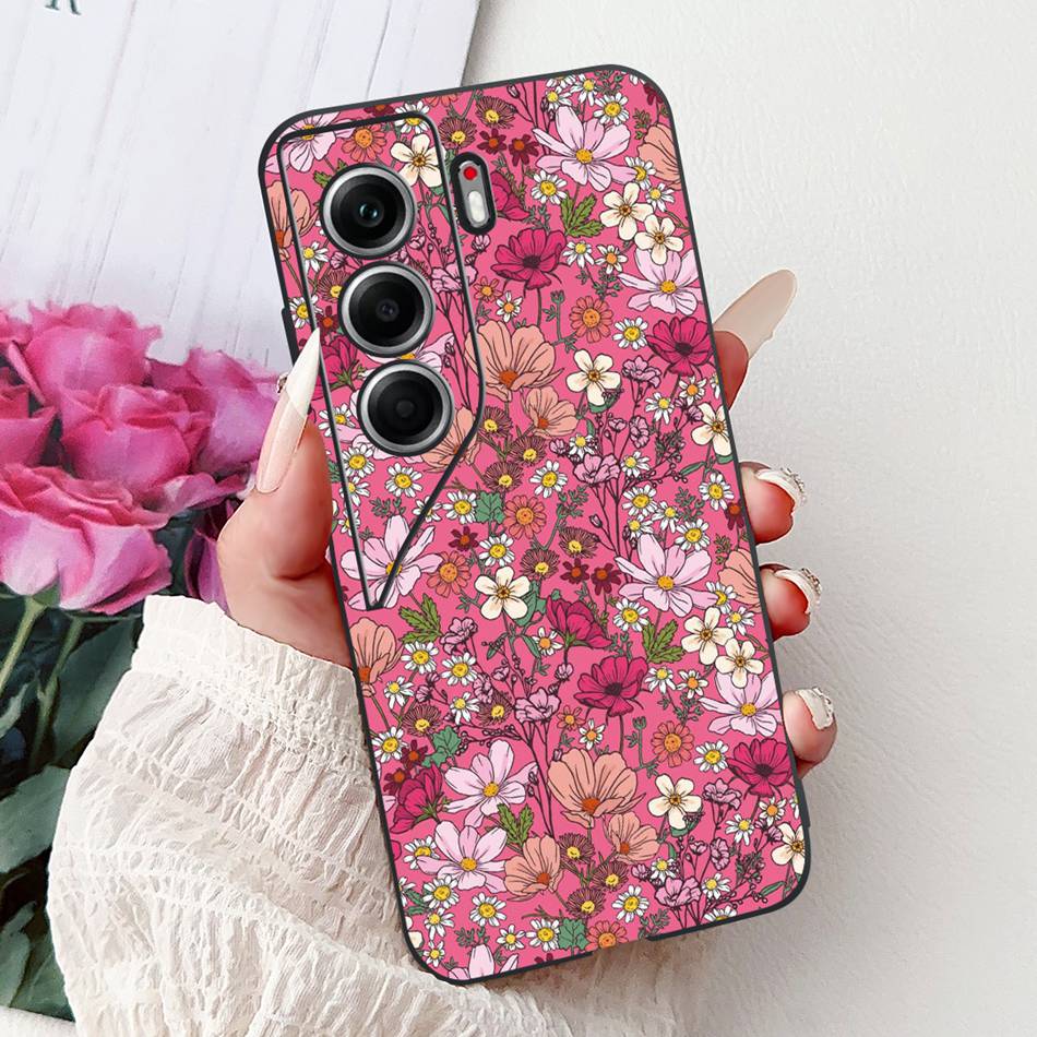 For Tecno Camon 40 Pro 4G Camon40 Elegant Floral Cat Phone Case For Camon 40 40Pro 4G CM6 CM5 Black Silicone Soft Cases Bumpers