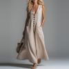 Women's V Neck Long Dress Summer Sleeveless A-line Swing Dress Casual Button Down Flowy Beach Sundress with Pockets