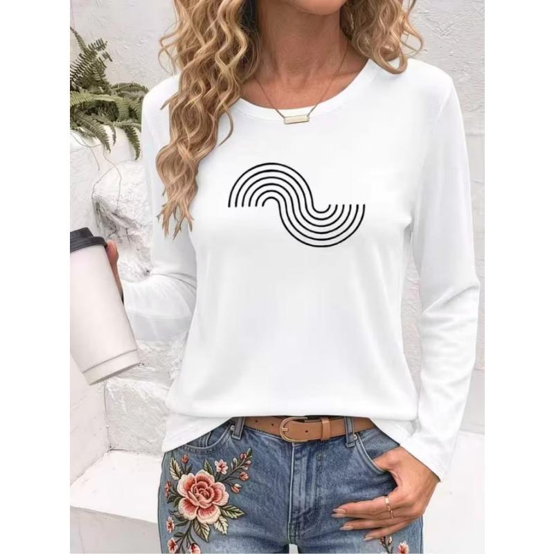 T-shirt à manches longues et col rond pour femme, décontracté, confortable et polyvalent pour un usage quotidien