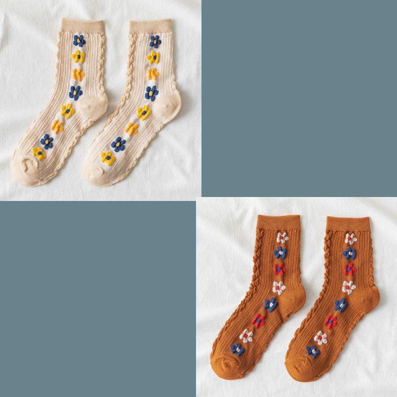1/2/3 STÜCK Lustige Damen Socken Niedliche Frühling und Herbst Winter Japanische Harajuku Blumen Socken Mode Retro College Stil Liebliches Mädchen Hot Sell
