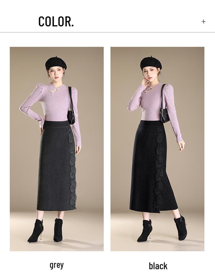 2026 Peony Lace Stretchy Knit Midi Bodycon Skirt