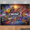 2D Colorful Music Theme Backdrop Guitar Microphone Colorful Music Notes Colorful Printed with MUSIC Durable No Power Required For Music
