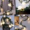 1pc White Rose With Green Leaf Vine String Light Courtyard Garden Decorative Lamp Battery Operated Suitable For Home Decor