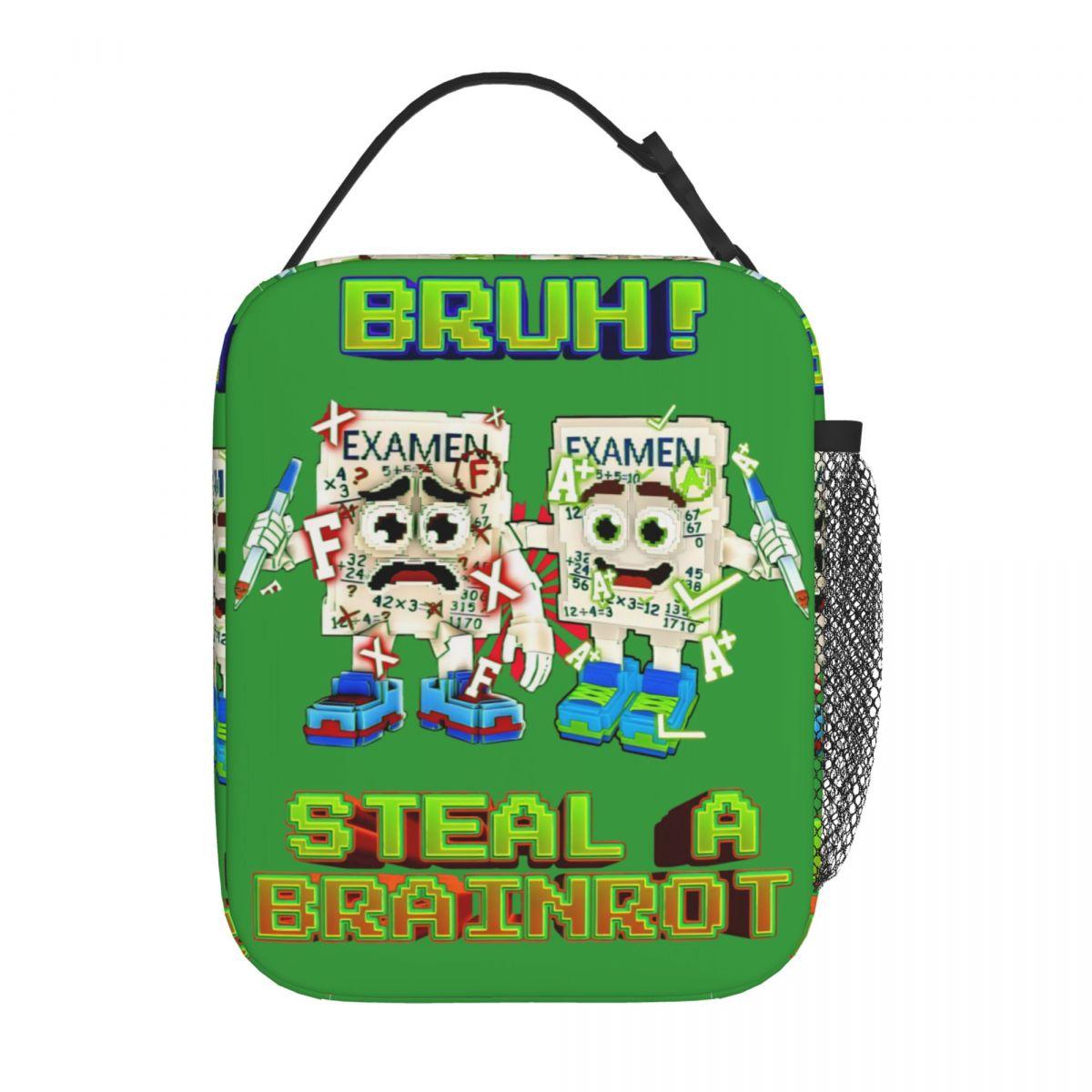 Bruh Yess Noo My Examen Brainrot Steal A Brainrot Insulated Lunch Bag Large Reusable Thermal Bag Tote Lunch Box Food Storage Bag One Size