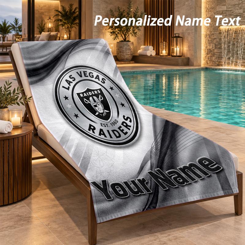Custom Text Las Vegas Raiders Print Beach Towel Large Towel For Home Bathroom Beach