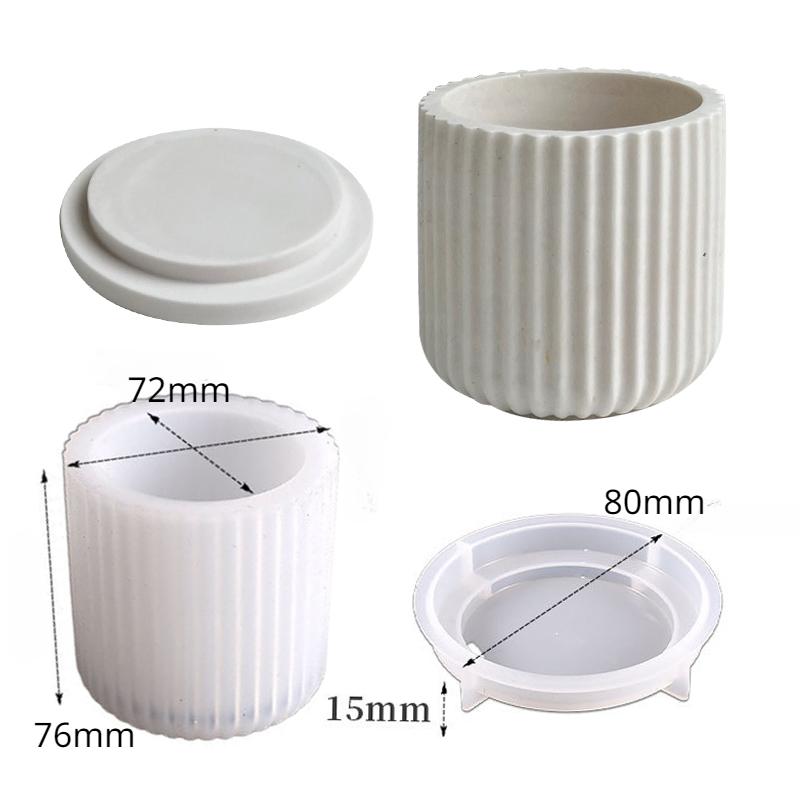 Circular Storage Box Silicone Mold Stripe Candle Cup Plaster Resin Mould DIY Jewelry Gypsum Storage Jar Concrete Silicone Mold