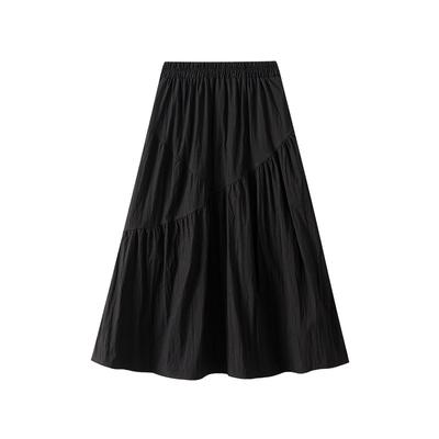 Z New Elastic Waist Pleated Skirt Women's Summer High Waist Thin A Word Medium and Long Skirt 1016