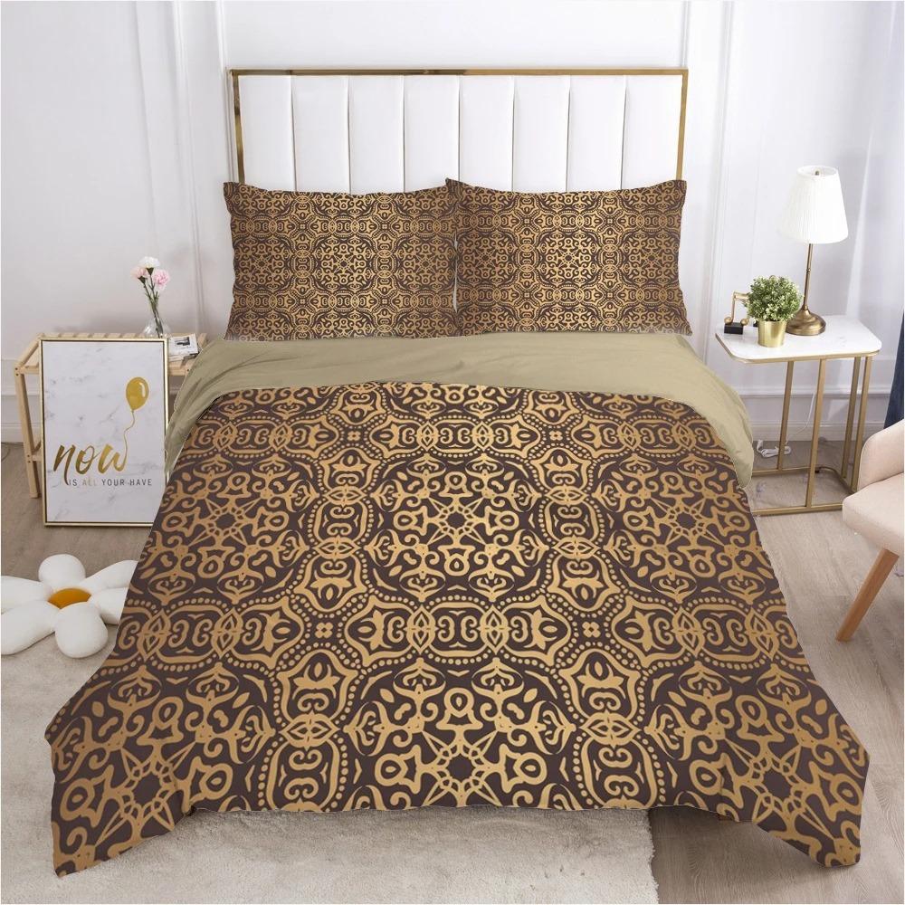 Golden Luxury Bedding Set for Bohemian High-grade Luxurious 100% Hot Duvet Cover Sets Queen Size Double Boho Bed Linens Set