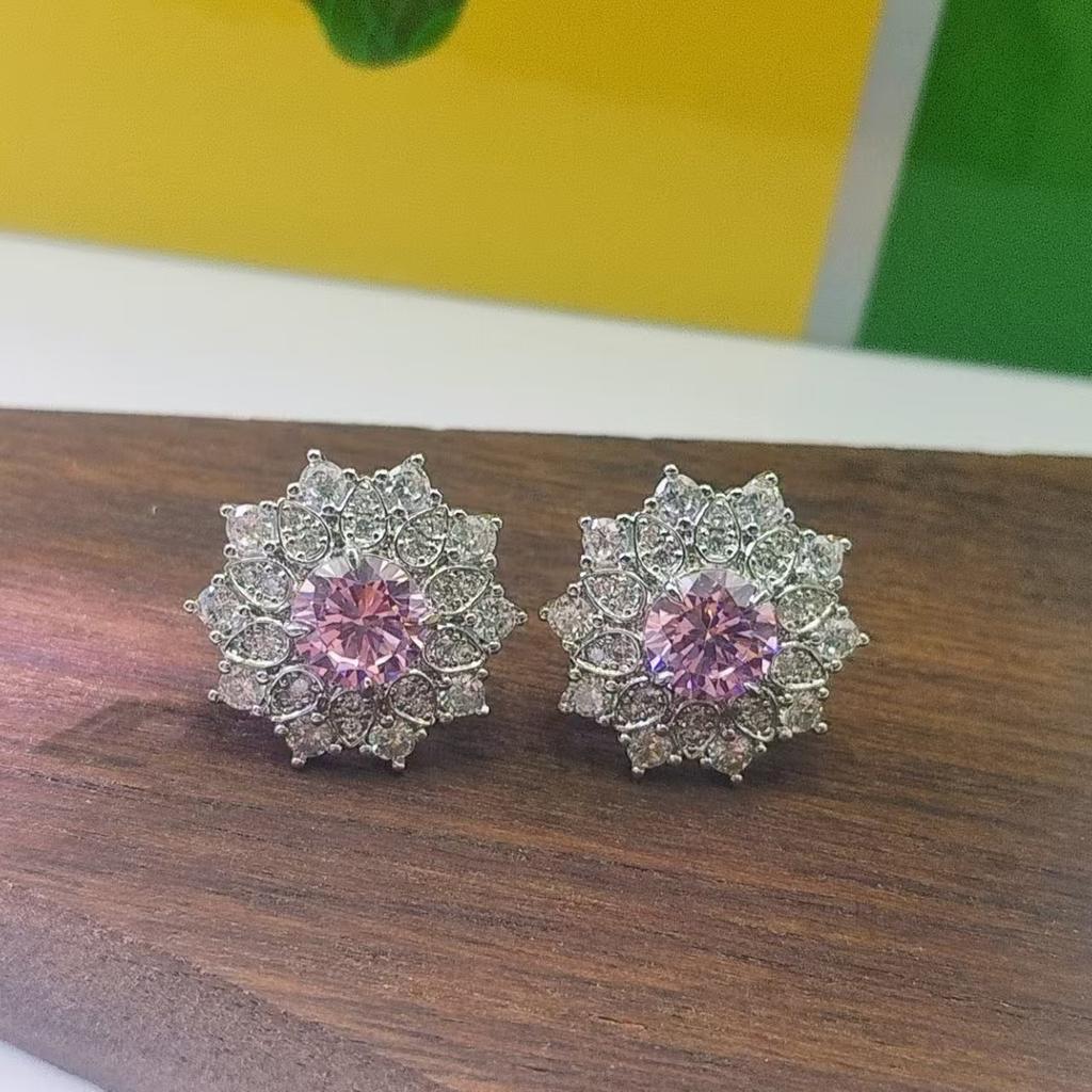 Fashion snow pollen diamond zircon stud earrings women's sunflower zircon flower earrings light luxury luxury high-end